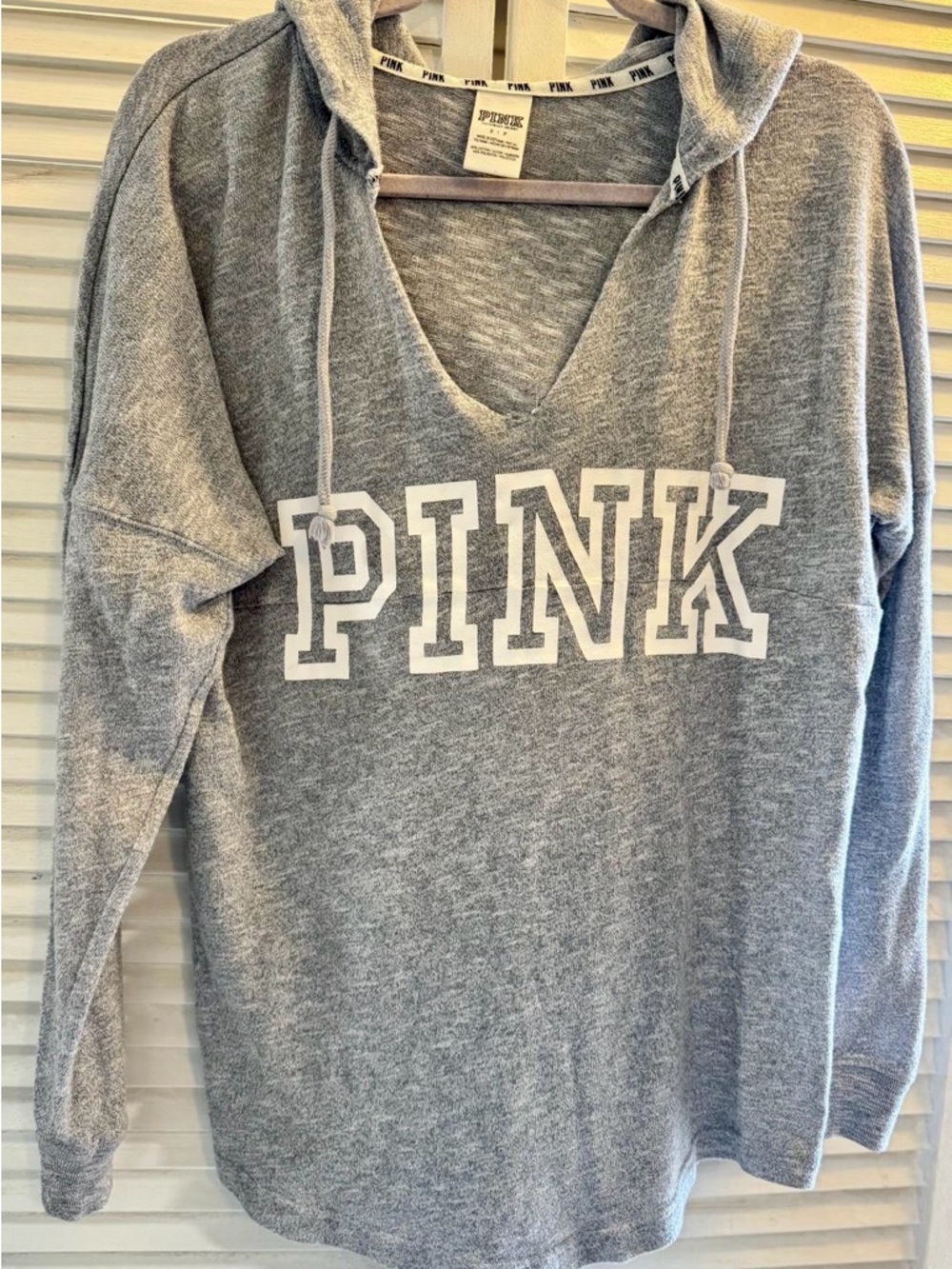 Victoria's Secret Pink Heather Gray V-Neck Hoodie Sweatshirt